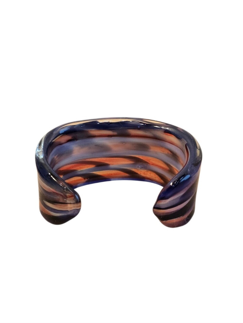 Handblown Blue Multicolor Glass Cuff Bracelet - Picture 4 of 6